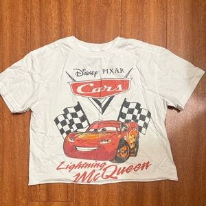 Disney Cars Lightning McQueen White Red Graphic Tee (CROPPED)